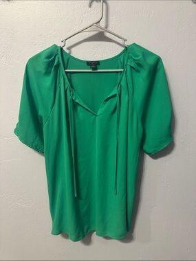 Ann Taylor Emerald Green V-Neck Tie-Front Blouse